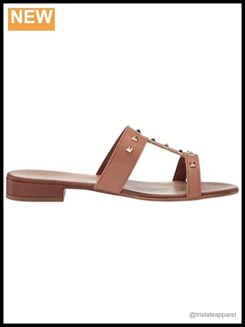 Italy Leather Slide Sandals Studded Block Heel Women's